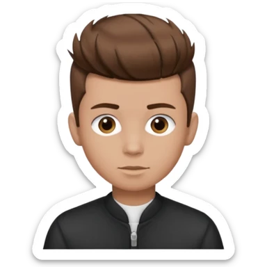 create a fringe haircut boy with a brown hair with hair little up more looking like quiff hairstyle but its going straight not on sides sticker