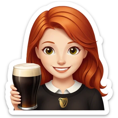 Redheaded girl smiling with Guinness  sticker