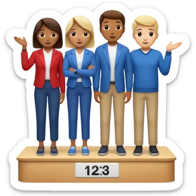 show people on podium in first, second and third place.  The podium should be labled 2, 1, 3.  The middle position should only have the number 1.  the people should be dressed causally in regular clothes sticker