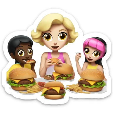 powerpuff girls eating burgers sticker