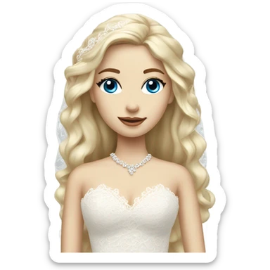 Beautiful blond girl with blue eyes and long lace wedding dress sticker