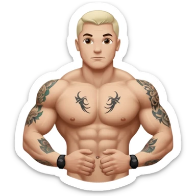 tattoo man, white skintone, more highlight the tattoo, body builder, tatto on fully chest, more tattoos on the body. sticker