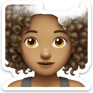 Girl wearing dark, gray tank top, long, dark brown , curly hair, hazel eyes light skin sticker