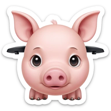 The piglet is very afraid of the drone sticker