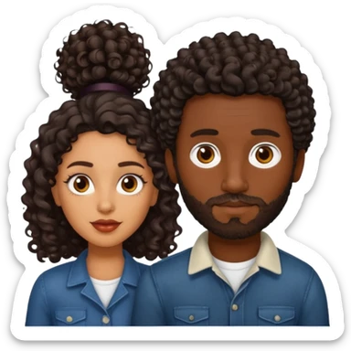 Dark brown skin man with a light beard and a curly   fade haircut with dark brown eyes with a brown  brown Latina woman with dark wavy hair  sticker