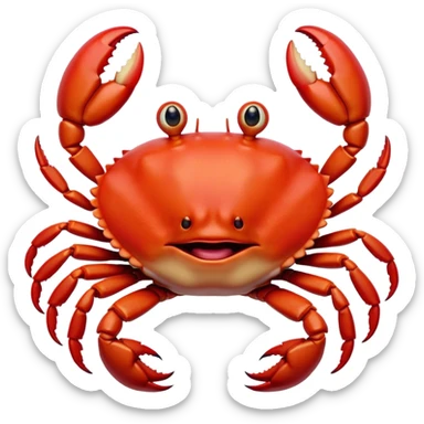 Cinematic Comical Red Crab Portrait Emoji, Head tilted dramatically with an exaggeratedly amused expression, featuring a vibrant, angular carapace with bold, expressive pincers and wide, comically animated eyes full of playful disbelief, Simplified yet hilariously expressive features, highly detailed, glowing with a slightly sassy oceanic glow, high shine, dramatic yet playful, stylized with an air of quirky coastal mischief, soft glowing outline, capturing the essence of a meme-worthy red crab that looks ready to pinch its way into viral fame! sticker