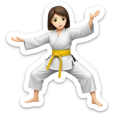Brunette Woman doing aikido, wearing yellow belt sticker
