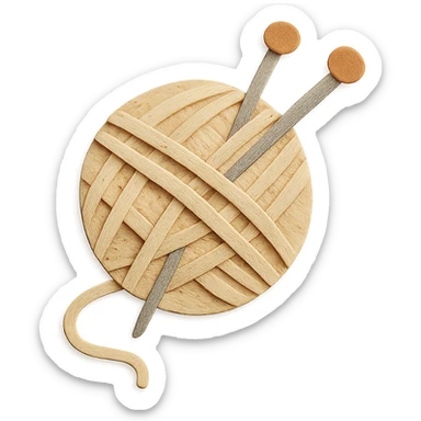 ball of beige mohair wool with knitting needles sticker