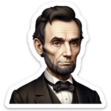 Cinematic Realistic Abraham Lincoln Portrait Emoji, depicted as a stoic iconic statesman with a tall dignified silhouette and thoughtful expression, rendered with detailed textures and dramatic historical lighting that captures his timeless presence. sticker