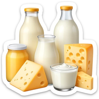 dairy products assortment with milk, cheese, yogurt, and butter sticker