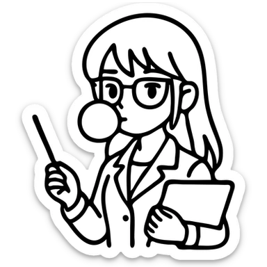 anime style girl teacher blowing bubblegum sticker