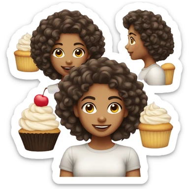 Girl with curly hair lightskin with cupcakes  sticker