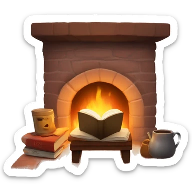 Cozy fireplace reading book sticker