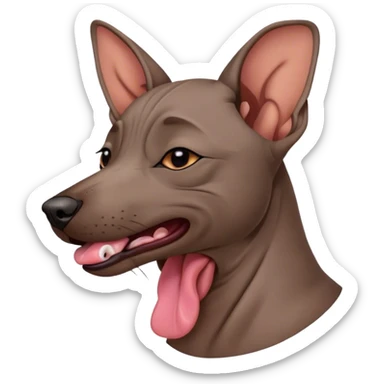 Cinematic Cute Yawning Xoloitzcuintle dog Portrait Emoji, Head tilted slightly with a dramatic, wide-open yawn, showcasing smooth, hairless ebony skin with gently relaxed wrinkles and floppy ears slightly drooping, round dark eyes barely open in drowsy contentment, Simplified yet irresistibly adorable features, highly detailed, glowing with a soft, cozy glow, high shine, relaxed yet expressive, stylized with a touch of whimsy, bright and endearing, soft glowing outline, capturing the essence of a sleepy yet affectionate guardian, so drowsy it feels like it could stretch out of the screen and curl up for a nap! sticker