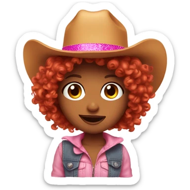 curly red head girl celebrating pride month while having a brat summer with a pink sparkly cowboy hat sticker
