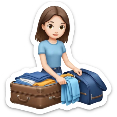 The girl already packed her stuff and clothes in her suitcase sticker