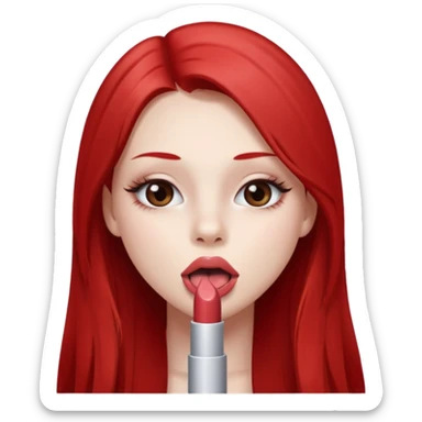 una chica de 18 años sacando la lengua con los labios con pintalabios nude y los ojos maquillados, de piel blanca con el pelo liso, largo y pelirrojo, ojos marrones sticker