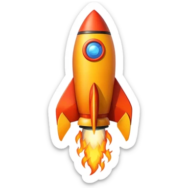 create a imoji showing rocket going in south east direction with proper flames."➘" direction. sticker
