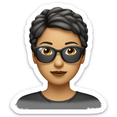 Una mujer con pelo corto  liso flequillo y gafas sticker