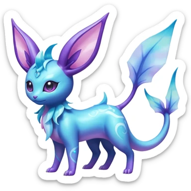 Shiny Sparkly Bioluminescent Glowing Espeon-Lumineon-Vaporeon-Amaura-Dragonair-Sylveon-Fakémon-hybrid-creature (full body)  sticker