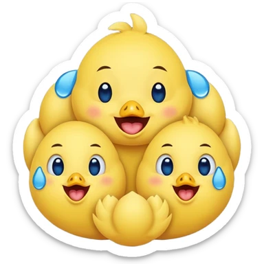Emoji, yellow round laughing face, blue tears of joy on chicks  sticker