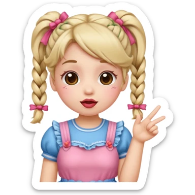 girly girl emoji, with pigtails, wearing a frilly skirt, blowing a kiss sticker