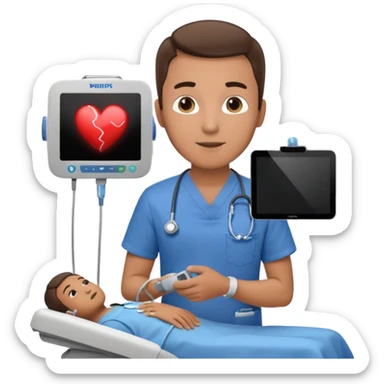 Male Cardiac sonographer with Philips ultrasound machine sticker