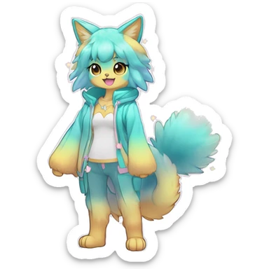 Anthro Cute Gorgeous Petite Shiny Colorful Pastel Glitter Sparkle Stars Gradient Anime Chibi Animal-Fakémon-Pokémon-Hybrid Fur Sona Aesthetic Trending Style Full Body sticker
