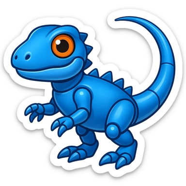 Modify the robotic lizard emoji to have two legs and two arms, keeping the shiny metallic body and expressive face, in emoji style with a transparent background. sticker