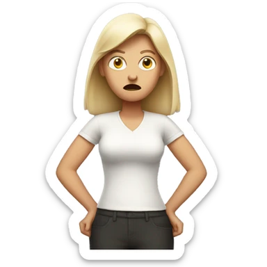 angry white woman figure with two hands put on the sides of her belly sticker