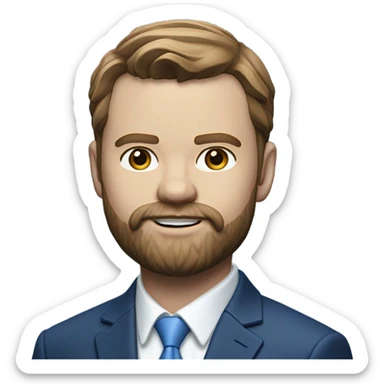A photorealistic J.D. Vance with a beard and wearing a blue suit and white shirt sticker