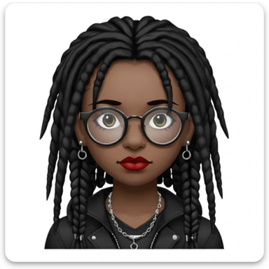 Black goth girl with piercings on both her brows, septum and lips with black dreadlocks and block glasses  sticker