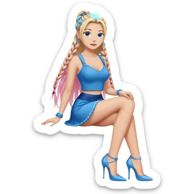 Long lash Beauty with blonde balayage and pink highlights long hair half braids with blue eyes wear Heels and a sexy Outfit sit sticker