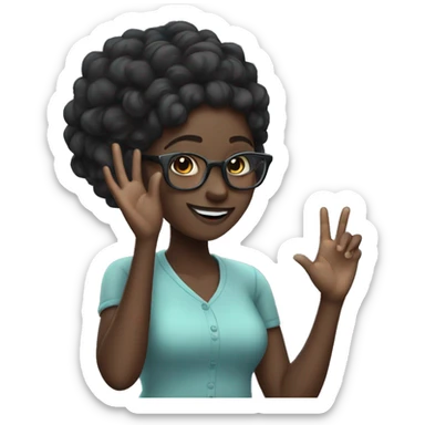 darkskin girl with glasses waving goodbye  sticker