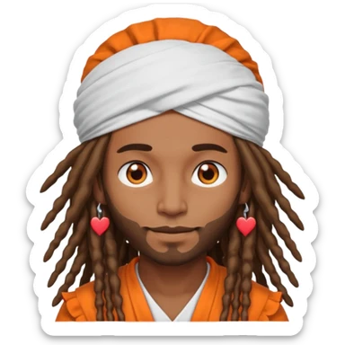Brownskin man with long dreadlocks orange shirt add white ruffled turban with heart eyes sticker
