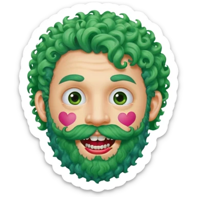 very colorful puffy green curly haired man just beard  no mustache made out of candy wearing teeth-braces and excessive face tattoos just face  sticker