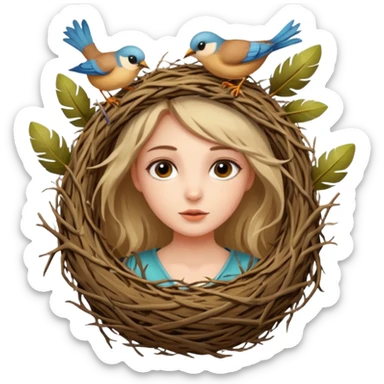 girl with bird nest over her head  sticker