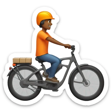 Delivery guy on a bike wearing orange tshirt and orange bag orange helmet sticker