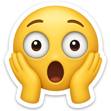 Add hands to the chocki emoji while keeping the shocked expression. Preserve the transparent background. The style should match the Apple emoji style with its characteristic look and colors. sticker