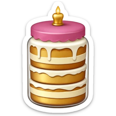 A layered small jar of cake that is gold outline black background  sticker
