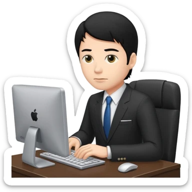 man with black hair and suit using a pc sticker