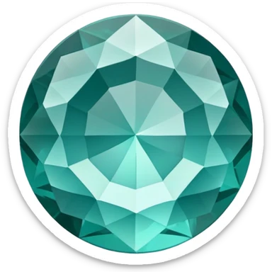 Faceted round grandidierite gem with teal blue-green hue and clear transparency sticker