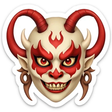 woman wearing a scary demon mask with horns sticker