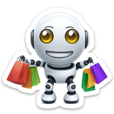cute white floating spherical happy robot with shopping bags sticker