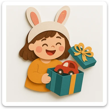 Edit the ribbon on top of the box cover to look more decorative, and put some present inside the gift box. Keep all other design elements unchanged sticker