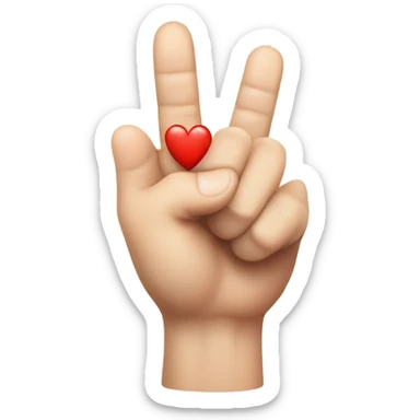 index finger and thumb crossed like a heart referring to kpop culture.  place a red heart just above the crossed fingers with smile  sticker