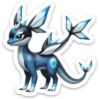 Black and white smooth glossy soft hot Meloetta-Dialga-Orca-Vaporeon-Umbreon-Pokémon-Fakémon-fusion-hybrid-creature (full body), 4-legged,  sticker