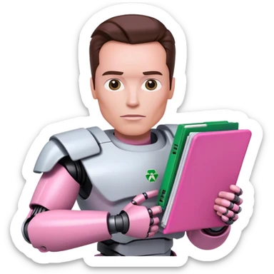schwarzenegger-looking half robotic half human pink terminator holding microsoft excel pink folder sticker