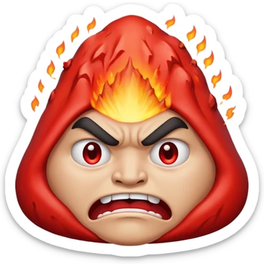 can i have an image of an red faced emoji with a small vocano th the top of its head erupting. i like the 4th image but make it with an angry face sticker