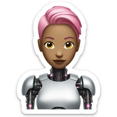 cyborg girl, pink hair, robot body, gynoid sticker